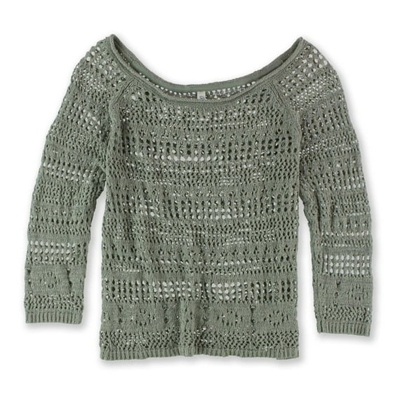 Aeropostale Womens Sheer Cropped Knit Sweater, Grey, Juniors, X-Small