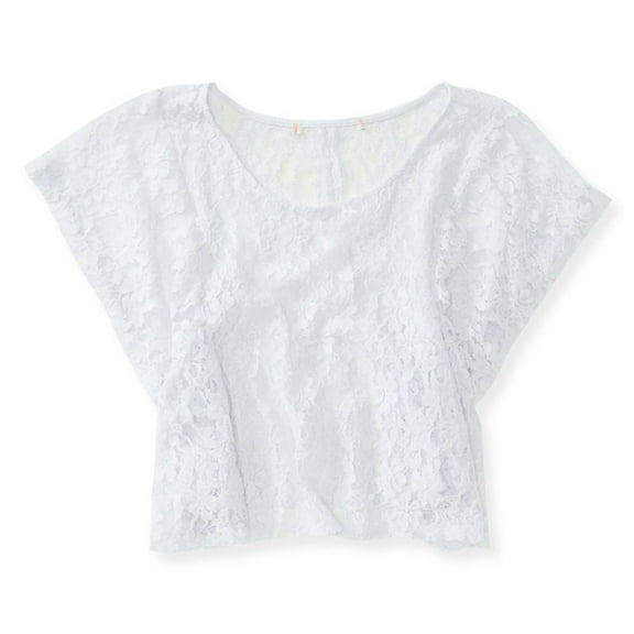 Aeropostale Womens Sheer Cropped Lace Basic T-Shirt, White, Juniors, X-Small