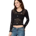 thumbnail image 1 of Aeropostale Womens Sheer Hearts Knit Sweater, Black, Juniors, Medium, 1 of 2