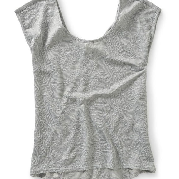Aeropostale Womens Sheer Lace Inset Knit Blouse, Grey, Juniors, X-Small