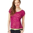 thumbnail image 1 of Aeropostale Womens Sheer Lace Inset Knit Blouse, Purple, Juniors, Small, 1 of 2