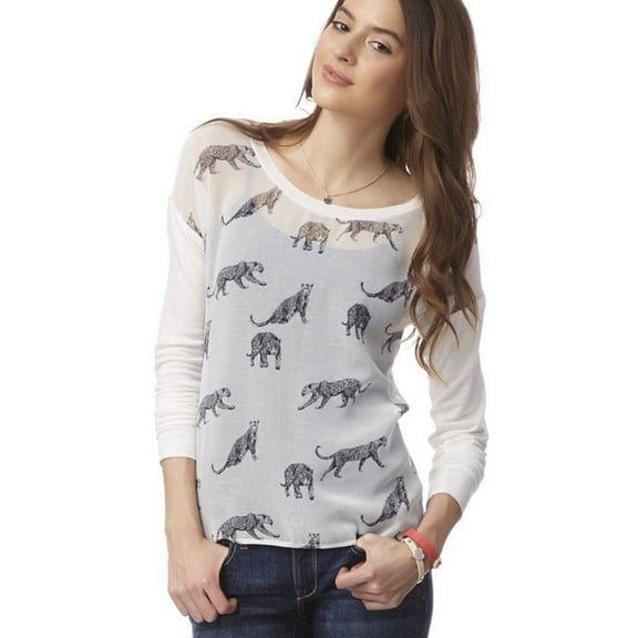 Aeropostale Womens Sheer Leopard Graphic T-Shirt, Off-White, Juniors, X-Small