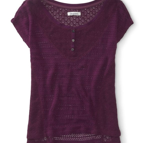 Aeropostale Womens Sheer Mixed Knit Henley Sweater, Purple, X-Large