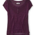 thumbnail image 1 of Aeropostale Womens Sheer Mixed Knit Henley Sweater, Purple, X-Large, 1 of 1