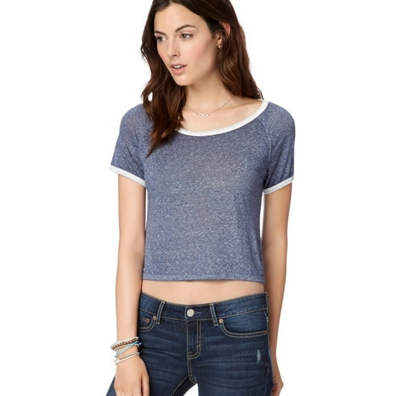 Aeropostale Womens Sheer Ringer Basic T-Shirt, Blue, Juniors, Large