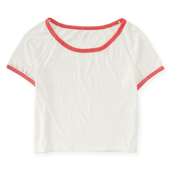 Aeropostale Womens Sheer Ringer Basic T-Shirt, Off-White, Juniors, Medium