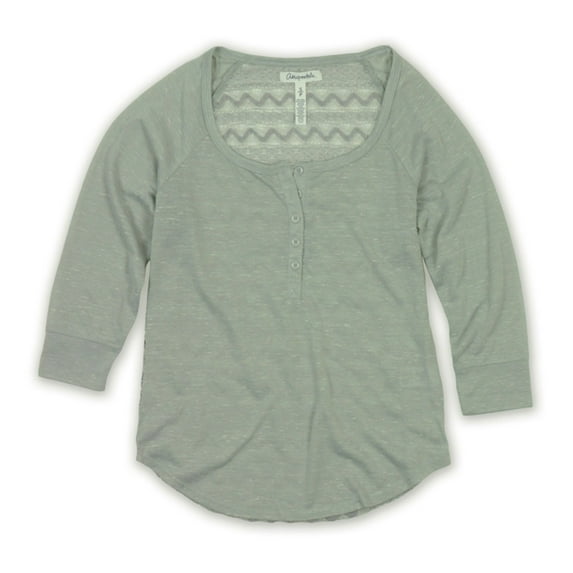 Aeropostale Womens Sheer Sleeve Lace Back Henley Shirt, Grey, Juniors, X-Large