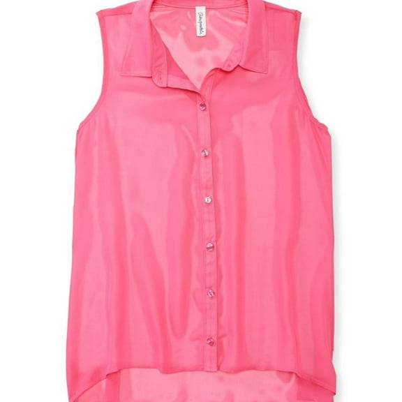 Aeropostale Womens Sheer Solid Color Chiffon Woven Button Up Shirt, Pink, Juniors, Small