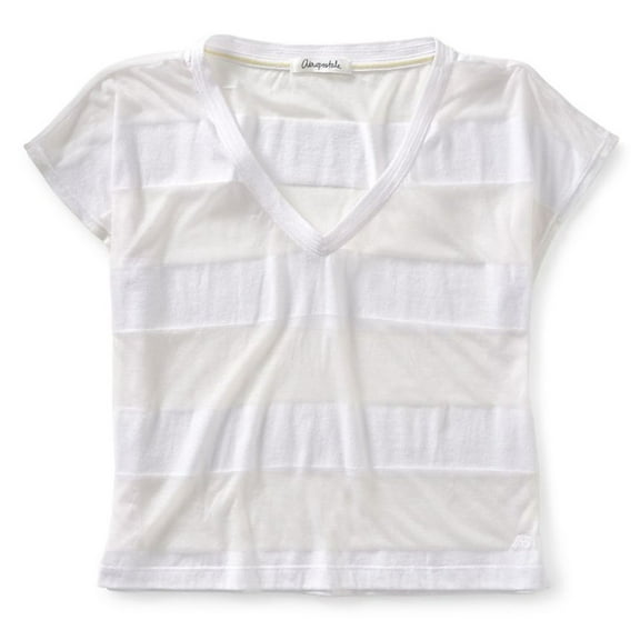 Aeropostale Womens Sheer Stripe Wide Basic T-Shirt, White, Juniors, X-Large