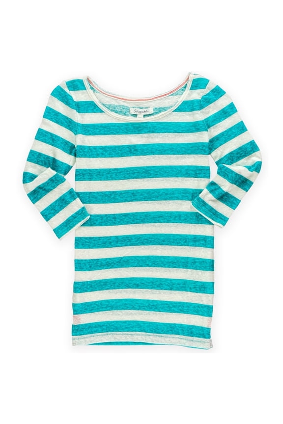 Aeropostale Womens Sheer Striped Basic T-Shirt, Green, Juniors, X-Small