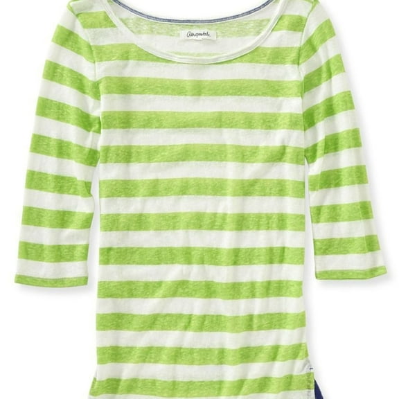 Aeropostale Womens Sheer Striped Basic T-Shirt, Green, Juniors, X-Small