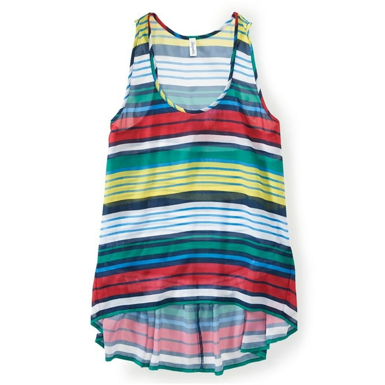 Aeropostale Womens Sheer Striped Extended Back Tank Top, Multicoloured,  Medium