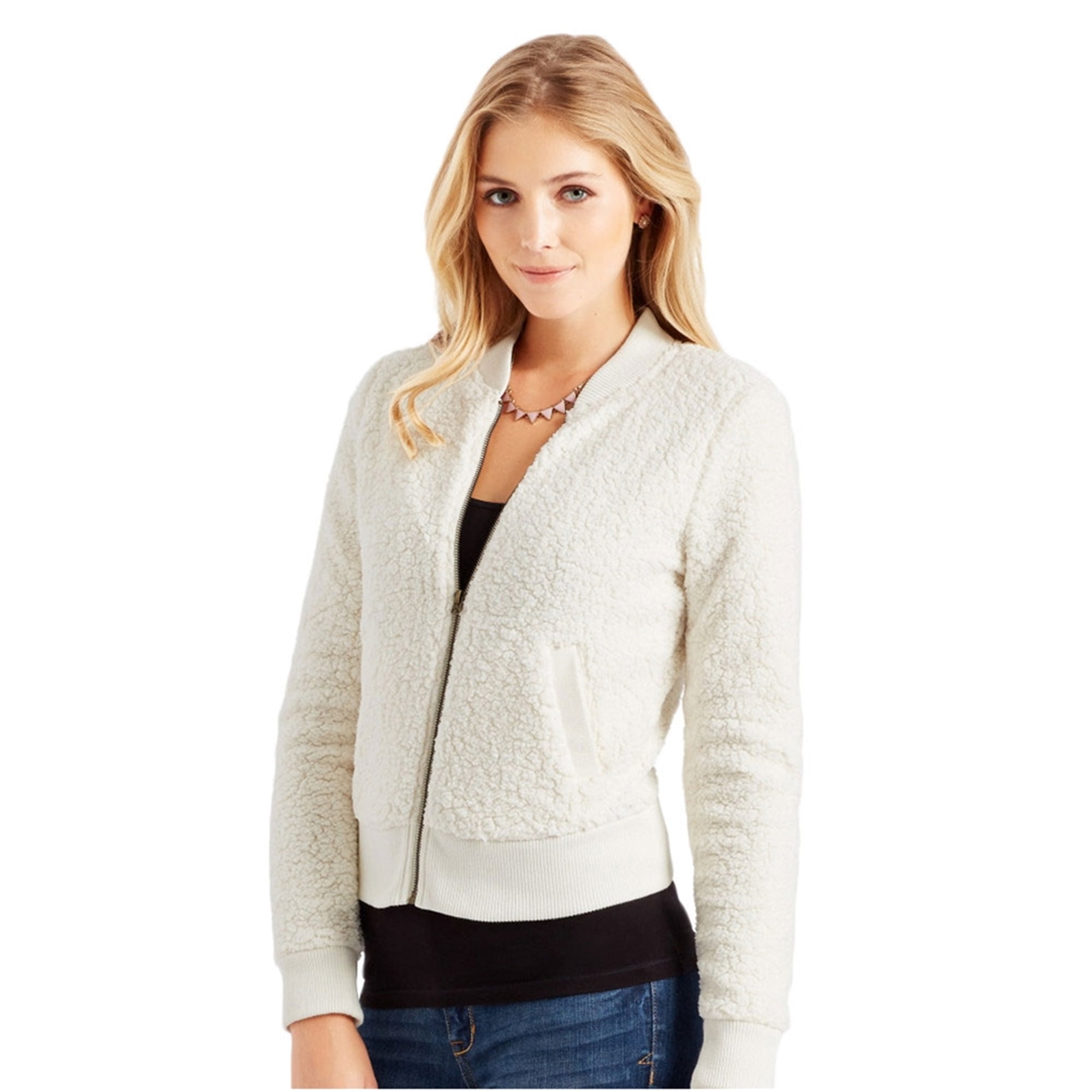 White sherpa cheap bomber jacket