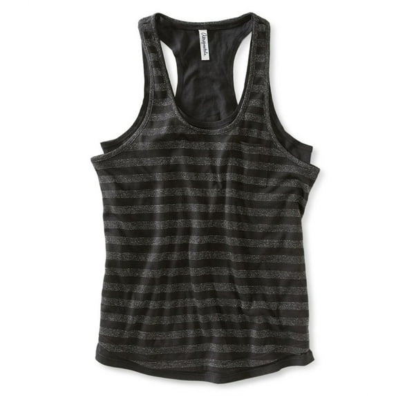 Aeropostale Womens Shimmer Stripe Tank Top, Grey, Juniors, Large