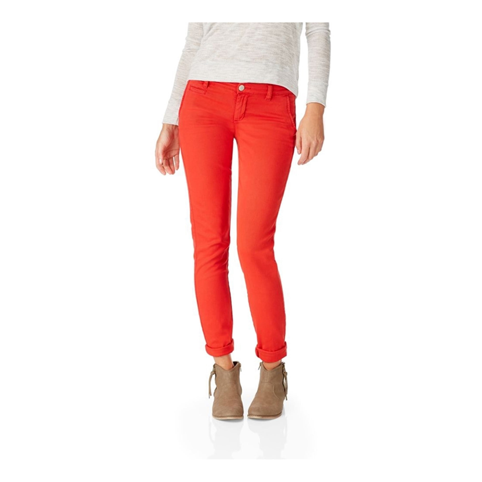 Aeropostale Womens Skinny Twill Casual Trouser Pants, Red, 000 Regular 