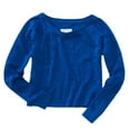 thumbnail image 1 of Aeropostale Womens Sleeve Leopard Print Cut-off Knit Sweater, Blue, Juniors, Large, 1 of 1