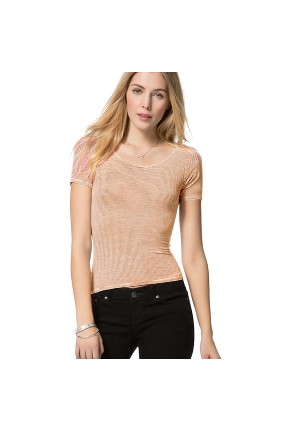 Aeropostale Womens Slim Stripe Crop Graphic T-Shirt, Orange, Juniors, Large