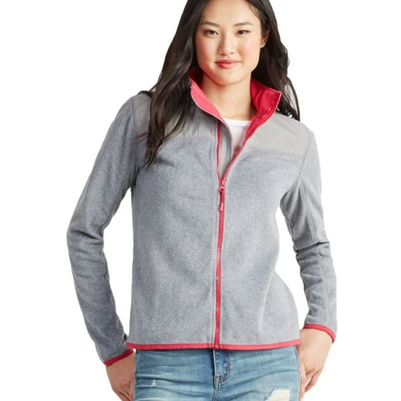 Aeropostale Womens Solid Full-Zip Fleece Jacket, Grey, Juniors, X-Small