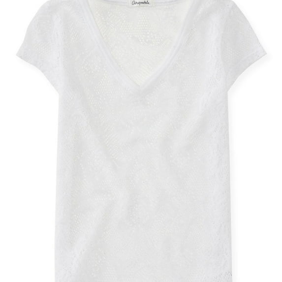 Aeropostale Womens Solid Lace Pullover Blouse, White, Juniors, Small