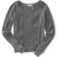 thumbnail image 1 of Aeropostale Womens Solid Ls Lattice Front Embellished T-Shirt, Grey, Juniors, Small, 1 of 1