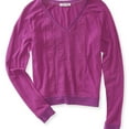 thumbnail image 1 of Aeropostale Womens Solid Ls Lattice Front Embellished T-Shirt, Purple, Juniors, Small, 1 of 1