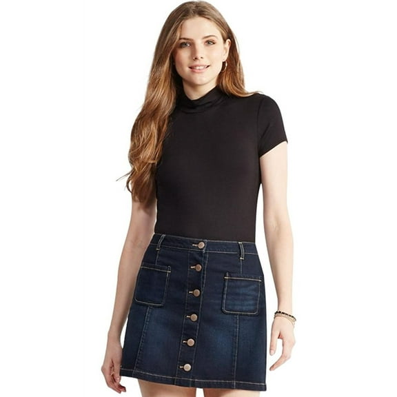 Aeropostale Womens Solid Mock Basic T-Shirt, Black, Small