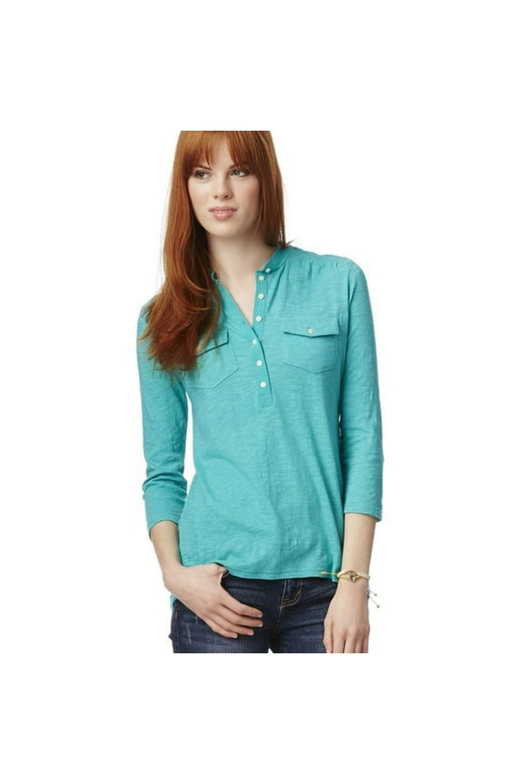 Aeropostale Womens Solid Popover Henley Shirt, Green, Juniors, Large