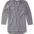 thumbnail image 1 of Aeropostale Womens Solid Popover Henley Shirt, Grey, Juniors, Small, 1 of 1