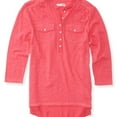 thumbnail image 1 of Aeropostale Womens Solid Popover Henley Shirt, Pink, Juniors, Small, 1 of 1
