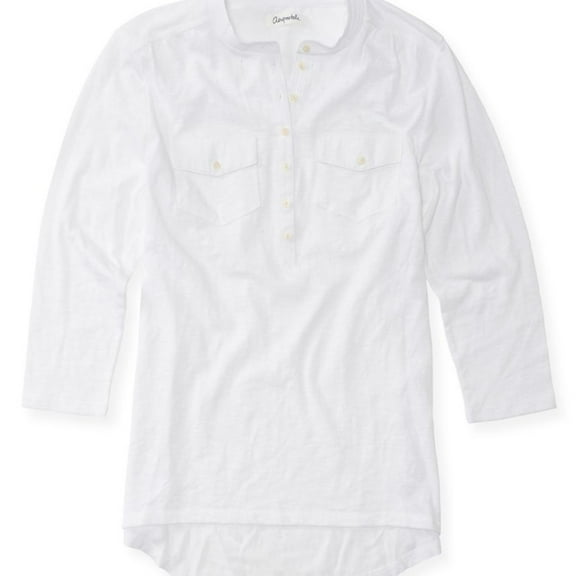 Aeropostale Womens Solid Popover Henley Shirt, White, Juniors, Large