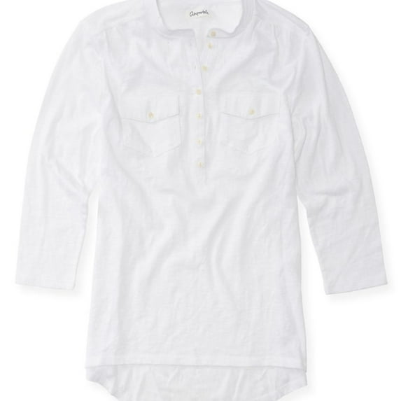 Aeropostale Womens Solid Popover Henley Shirt, White, Juniors, Large