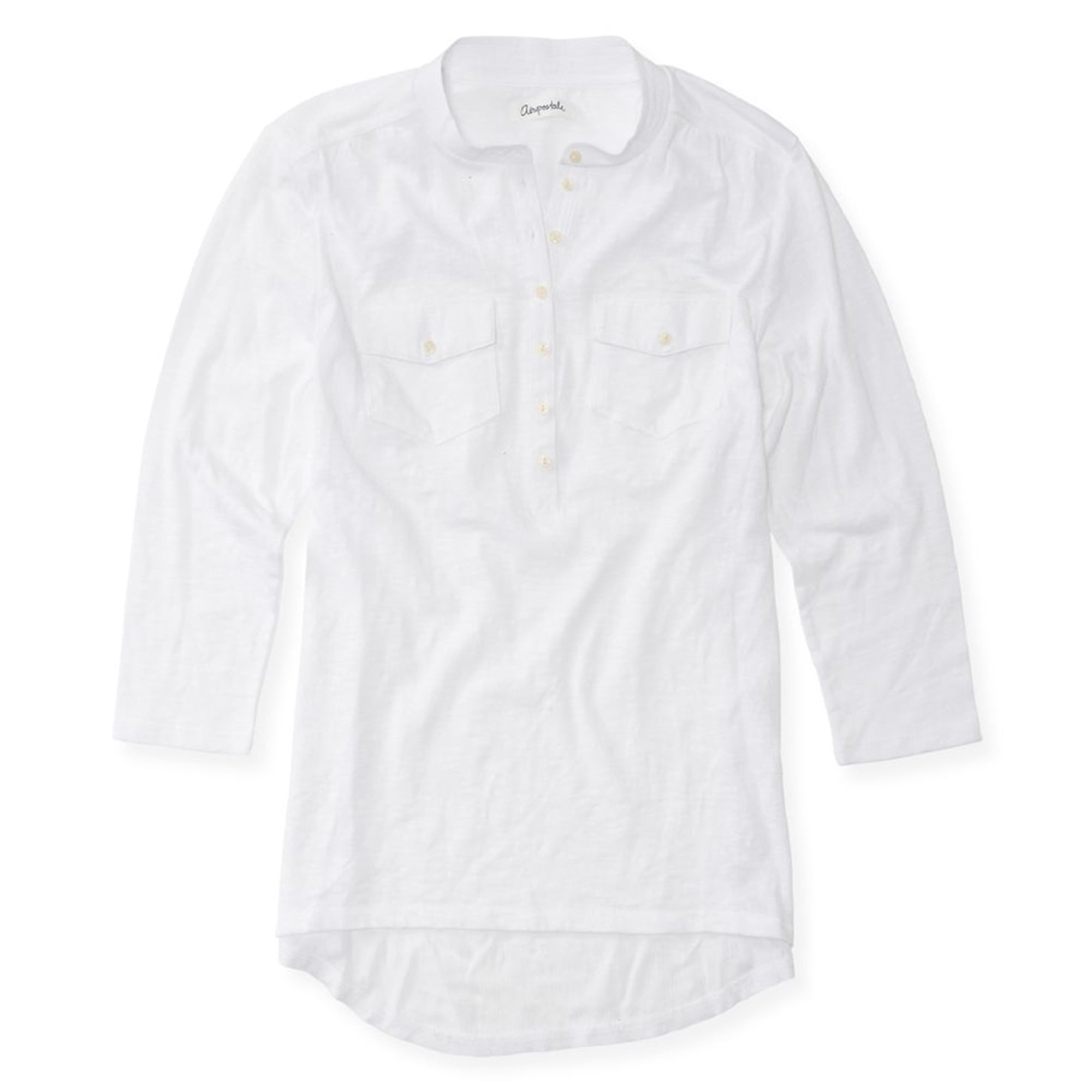 Aeropostale Womens Solid Popover Henley Shirt, White, Small