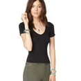 thumbnail image 1 of Aeropostale Womens Solid Stretch Basic T-Shirt, Black, Juniors, Medium, 1 of 2