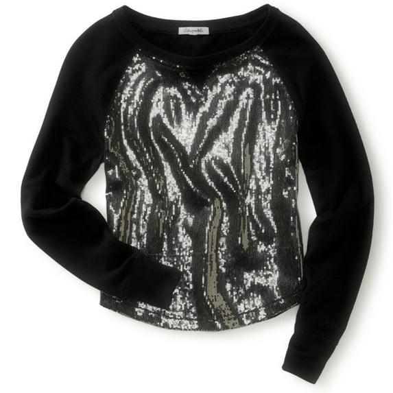 Aeropostale Womens Sparkle Over Sparkle Sweatshirt, Black, Juniors, Large
