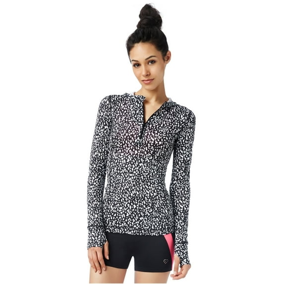 Aeropostale Womens Spotted Quarter Zip Hoodie Sweatshirt, Black, Juniors, X-Large