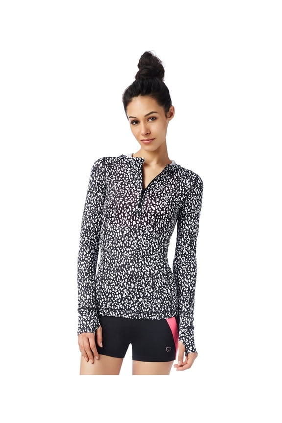 Aeropostale Womens Spotted Quarter Zip Hoodie Sweatshirt, Black, Juniors, X-Large