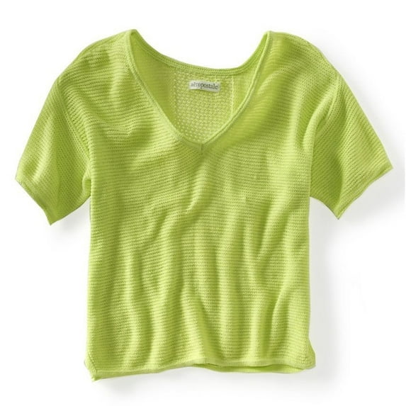 Aeropostale Womens Ss Cropped Eyelet Knit Sweater, Green, Juniors, Small