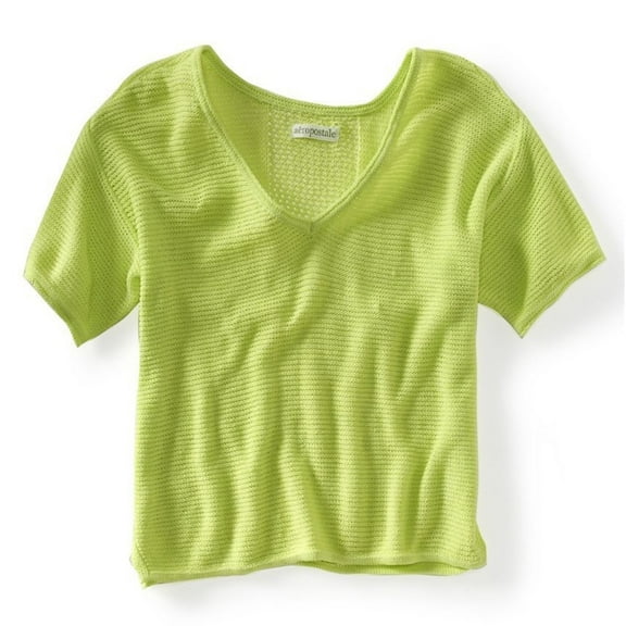 Aeropostale Womens Ss Cropped Eyelet Knit Sweater, Green, Juniors, Small