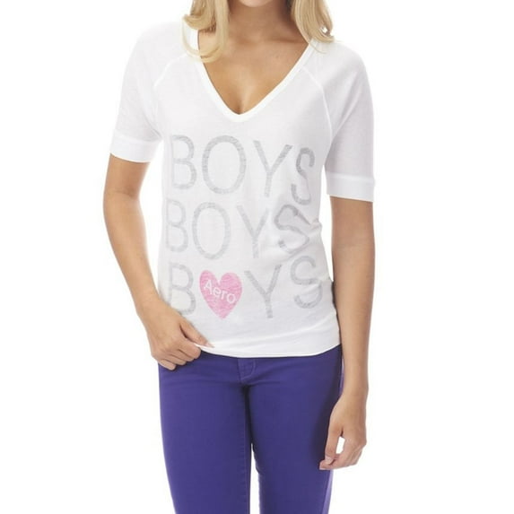 Aeropostale Womens Stacked Aero Heart Graphic T-Shirt, White, Juniors, Medium