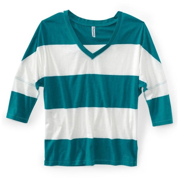 Aeropostale Womens Stripe Graphic T-Shirt, Green, Juniors, Medium