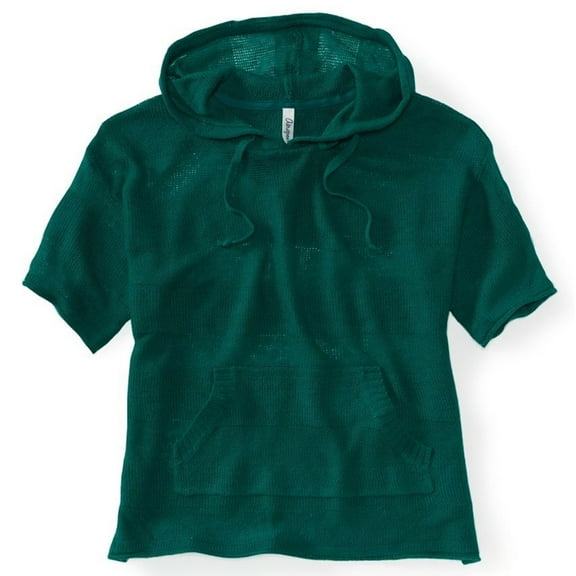 Aeropostale Womens Stripe Kint Popover Hooded Sweater, Green, Juniors, Small