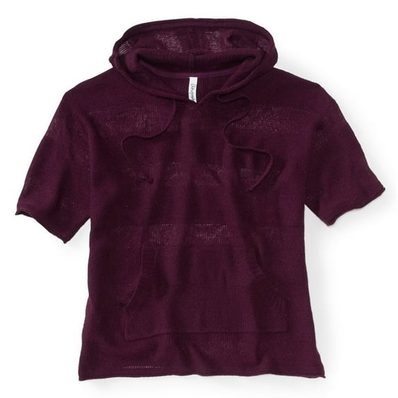 Aeropostale Womens Stripe Kint Popover Hooded Sweater, Purple, Juniors, Large