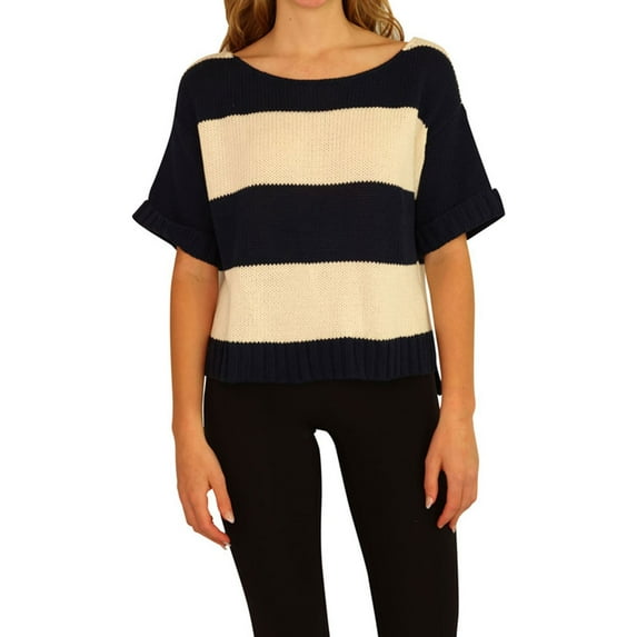 Aeropostale Womens Stripe Wide-fit Cropped Knit Sweater, Blue, Juniors, X-Small