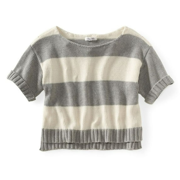 Aeropostale Womens Stripe Wide-fit Cropped Knit Sweater, Grey, Juniors, X-Small