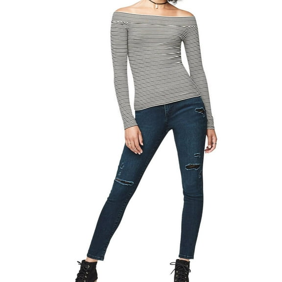 Aeropostale Womens Striped Basic T-Shirt, Black, Juniors, X-Small