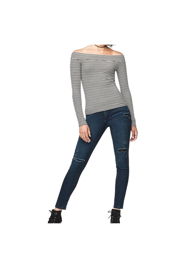 Aeropostale Womens Striped Basic T-Shirt, Black, Juniors, X-Small