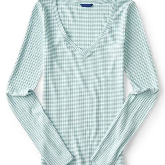 Aeropostale Womens Striped Basic T-Shirt, Green, Juniors, X-Large