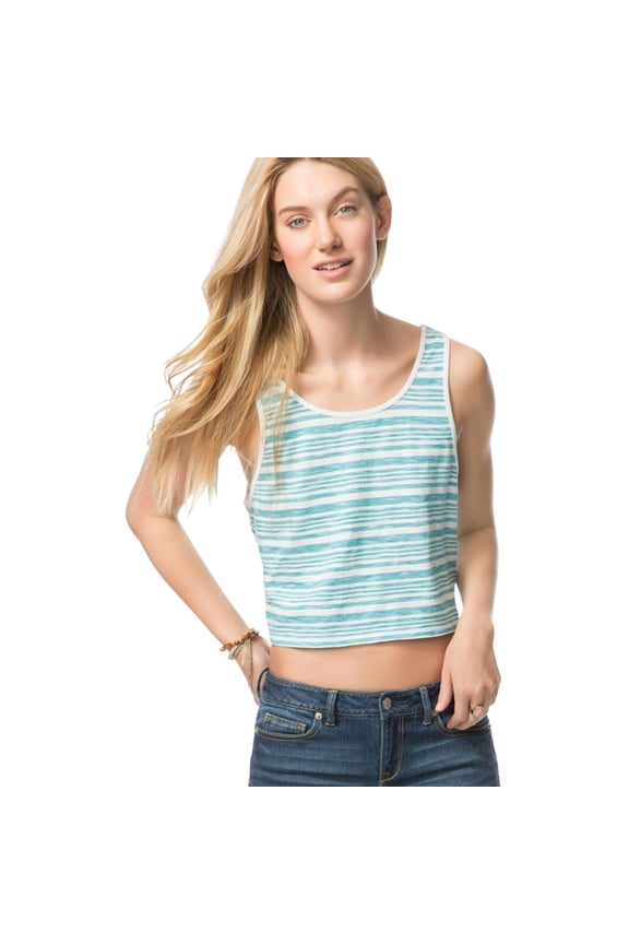 Aeropostale Womens Striped Boxy Cropped Tank Top, White, Juniors, X-Small