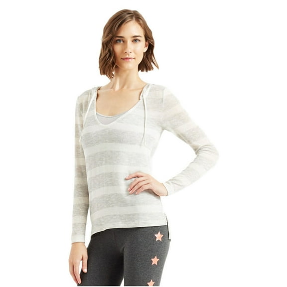 Aeropostale Womens Striped Hooded Sweater, Grey, X-Large