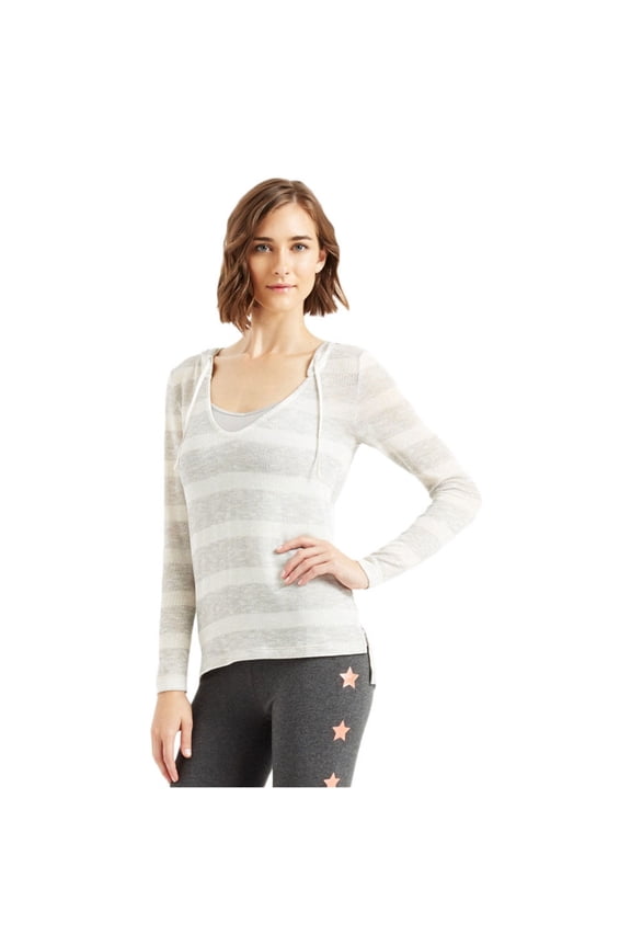 Aeropostale Womens Striped Hooded Sweater, Grey, X-Large